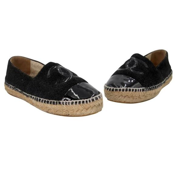 Chanel Espadrille 37 Glitter Canvas Cap Toe Cc Flats CC-0602N-0004 - Picture 2 of 10